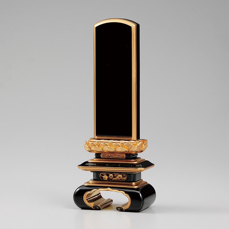 送料無料】国産会津塗り位牌 上塗上京中ワラビ足吹蓮華 面紛裏金 3.5寸