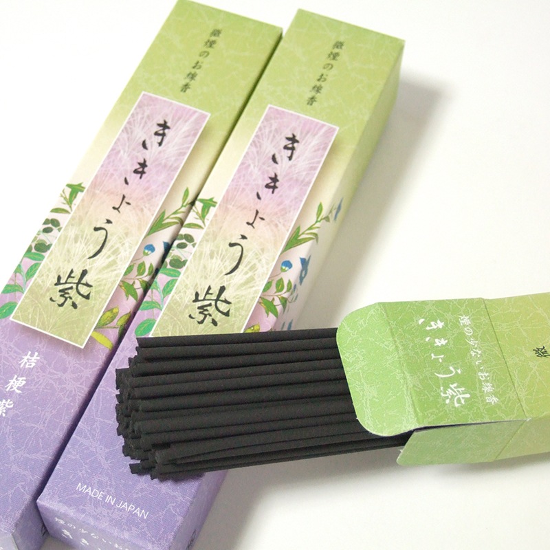 進物線香 ききょう紫3束入 桐箱 微煙 松栄堂｜お仏壇のよねはら公式通販