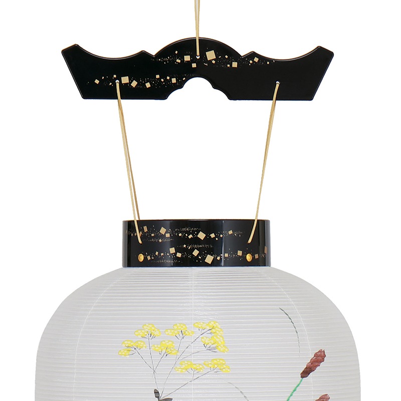 送料無料】吊り提灯 壺型（御所提灯） 蒔絵 絹張り 電池式LED 吊り金具