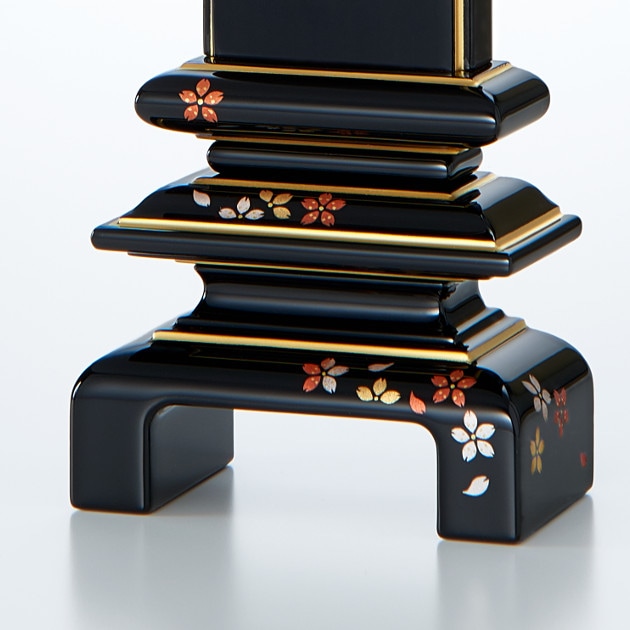 送料無料】国産高野位牌 銀杏呂門（いちょうろもん）黒 桜蒔絵 3寸～6