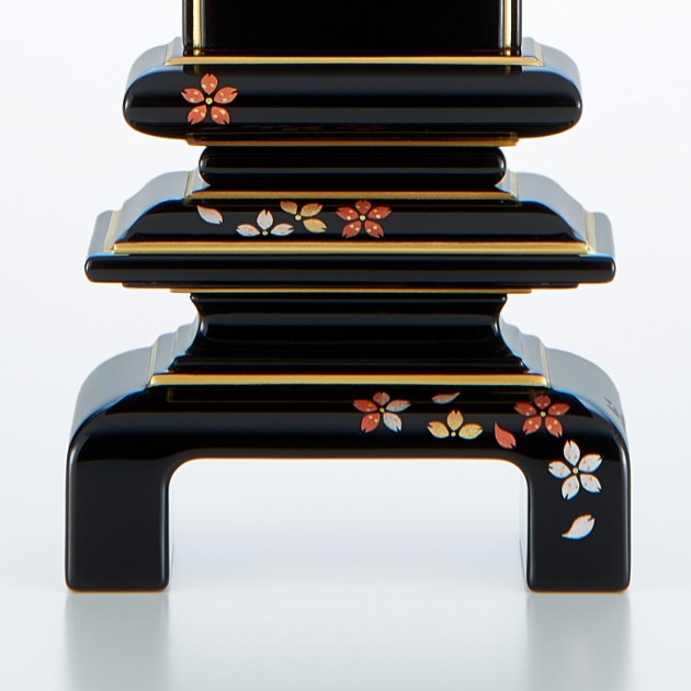 送料無料】国産高野位牌 銀杏呂門（いちょうろもん）黒 桜蒔絵 3寸～6