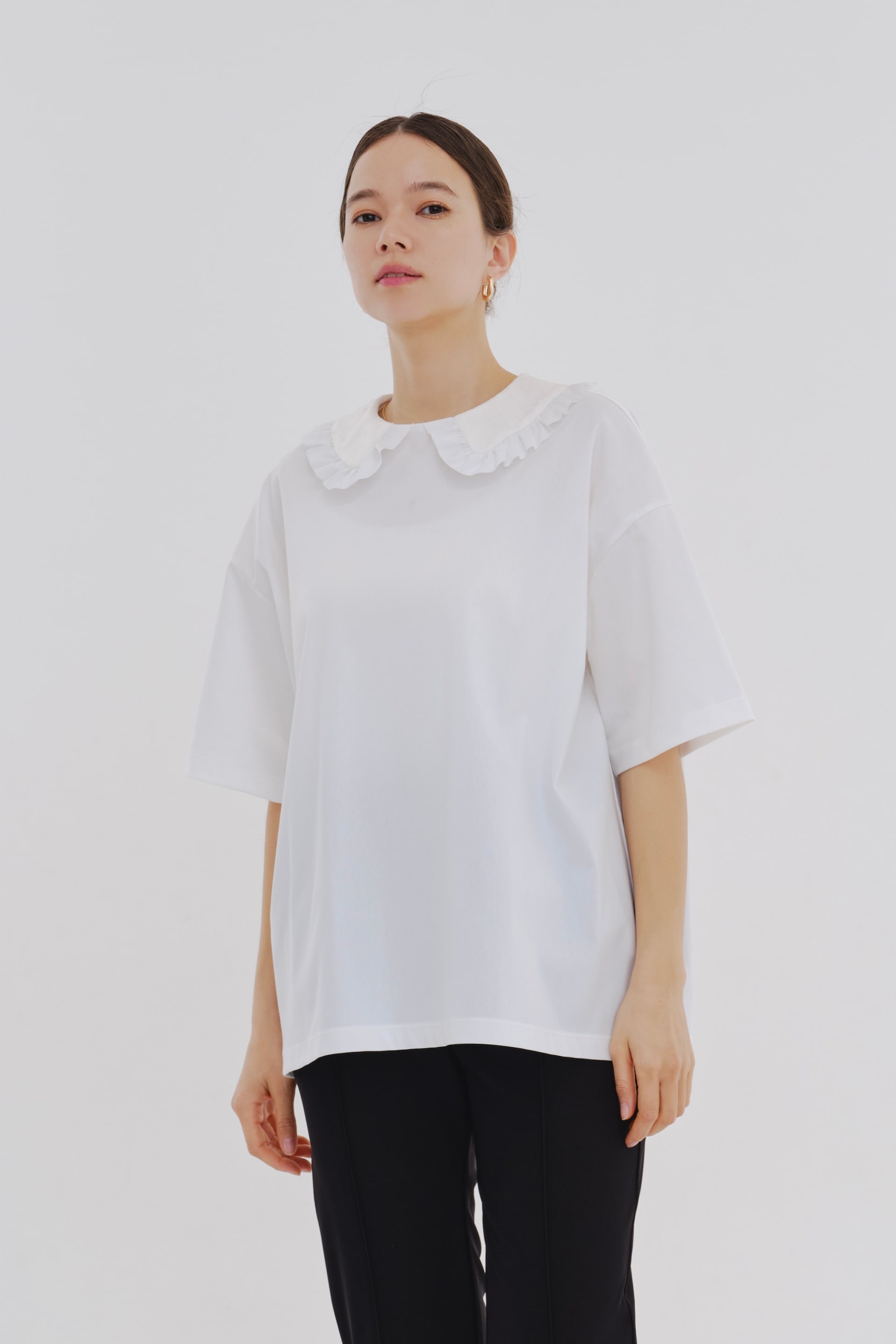 yori フロッキードット丸襟Tee ホワイト 美品 フロッキードット丸襟Tee | all item| yori