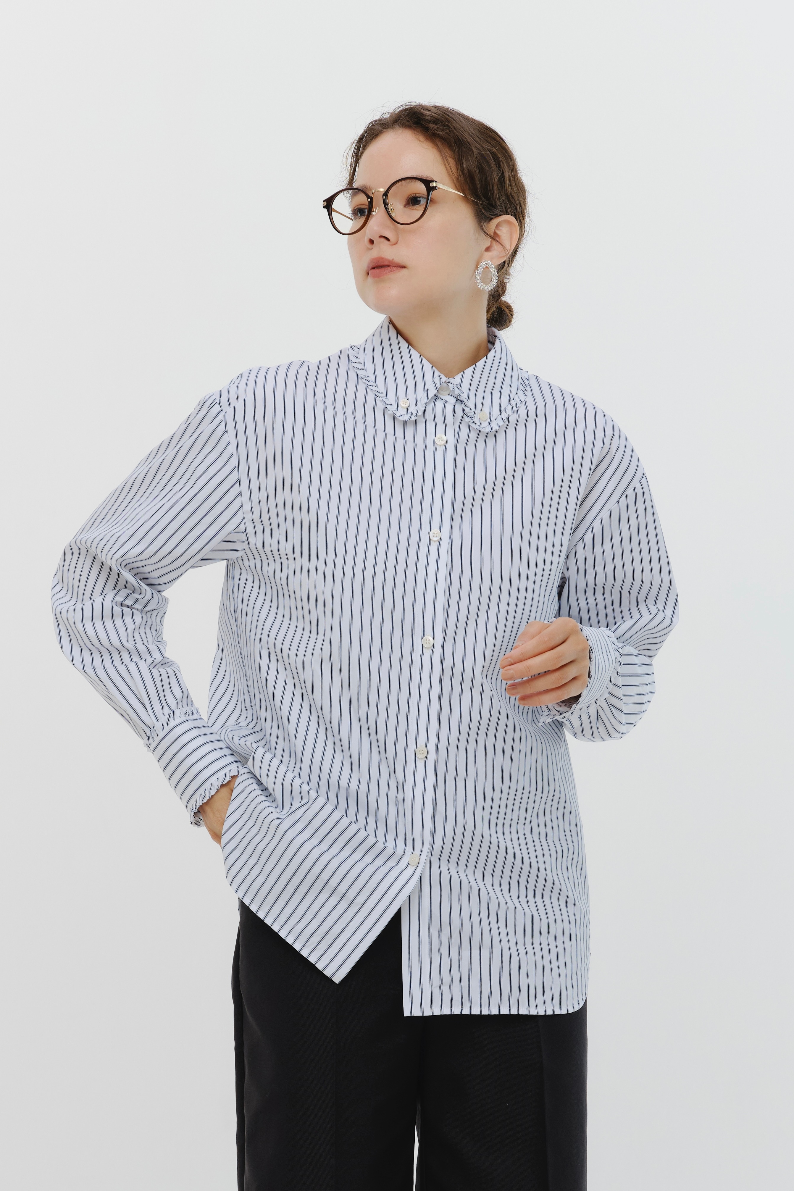 ミニフリルストライプシャツ