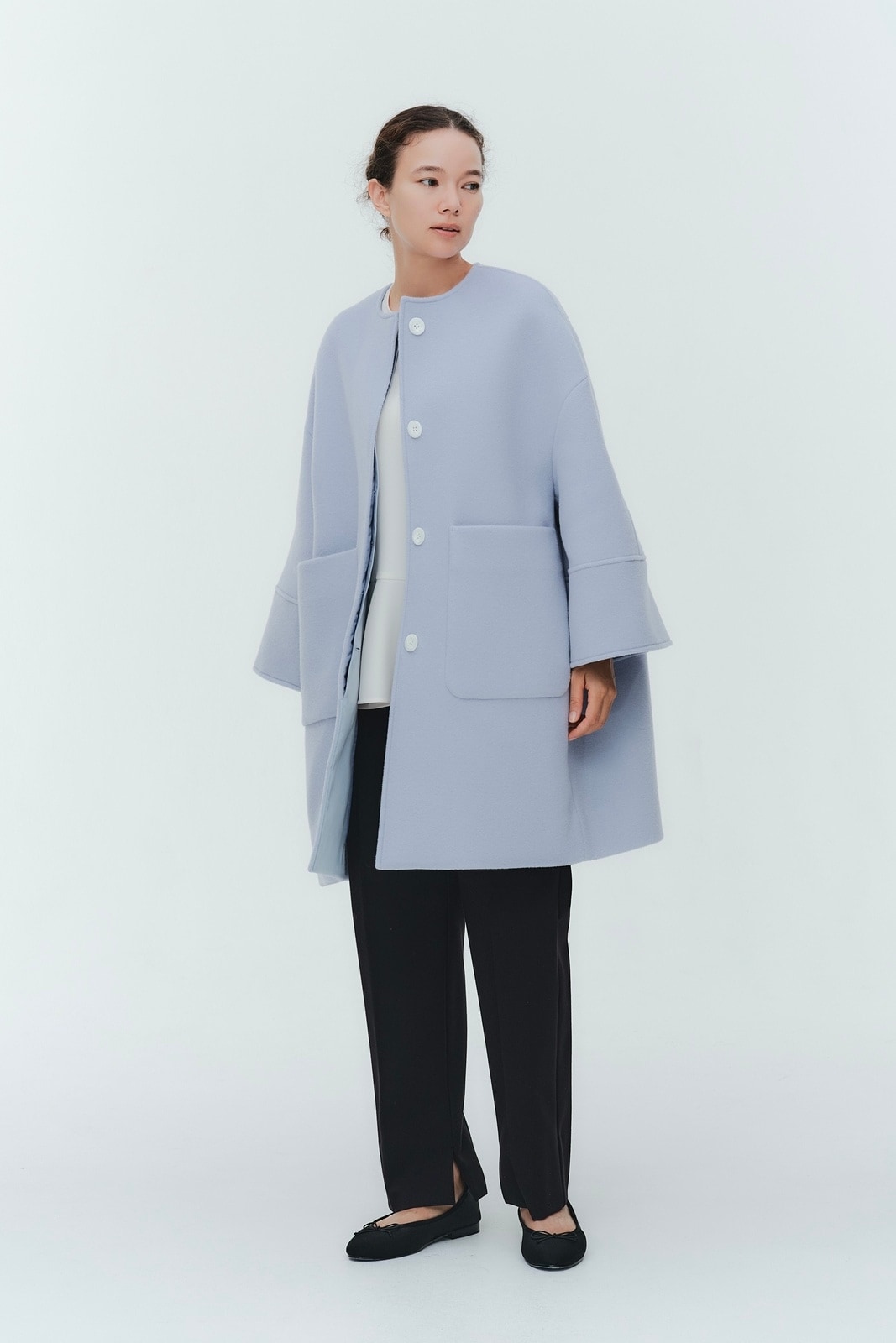 ウールノーカラーコート  