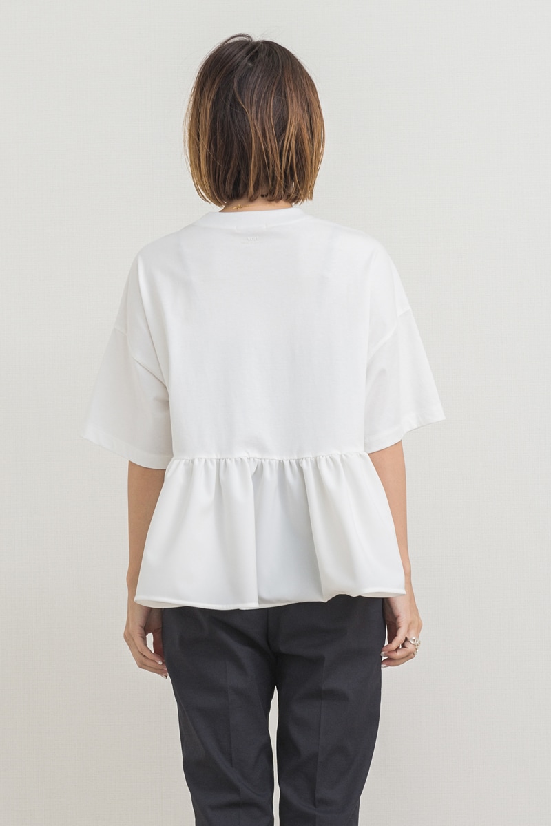 yori ヨリ ヘムフリルワイドTee ブラック【2022 SS】