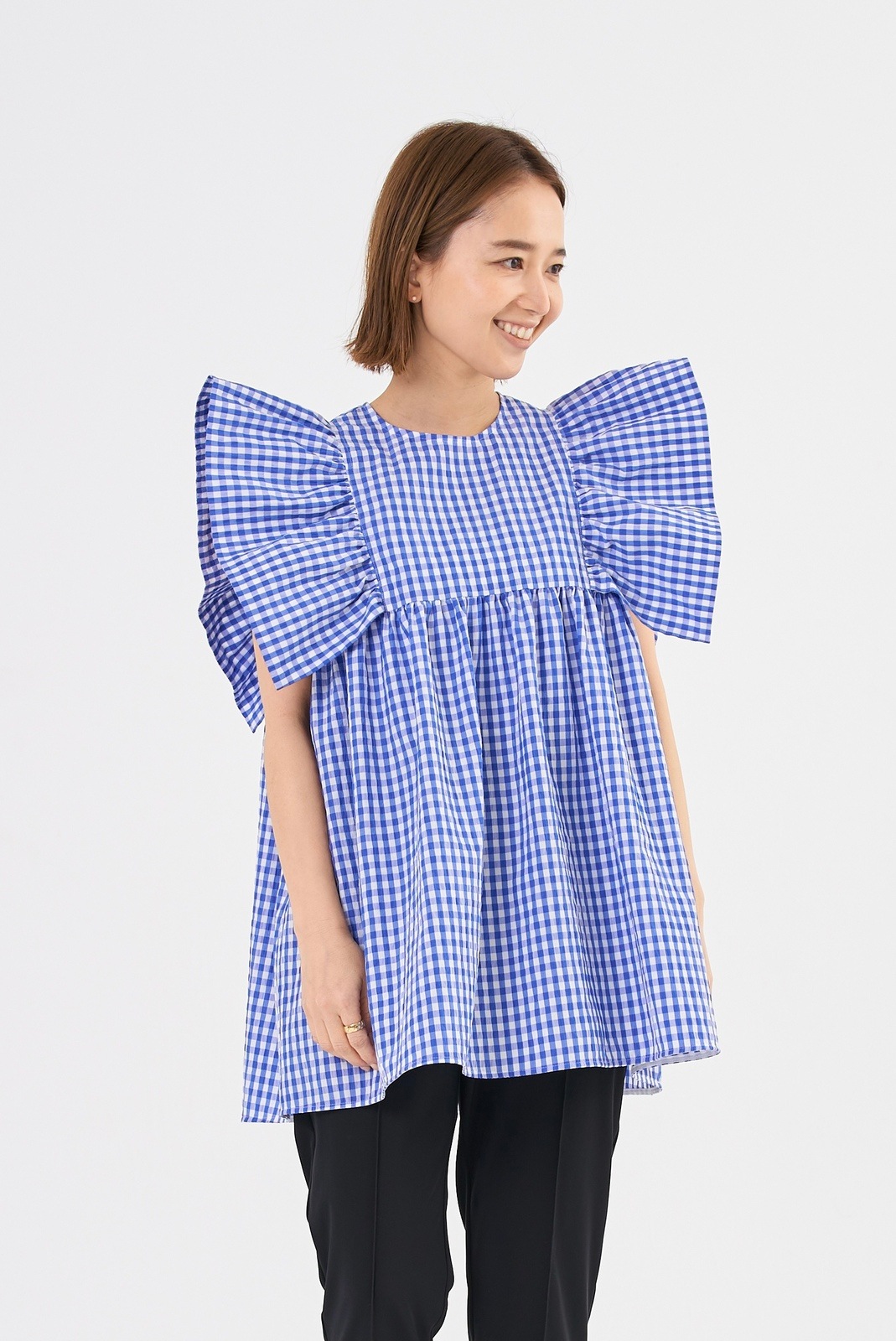 ギンガムウイングスリーブブラウス | all item| yori 