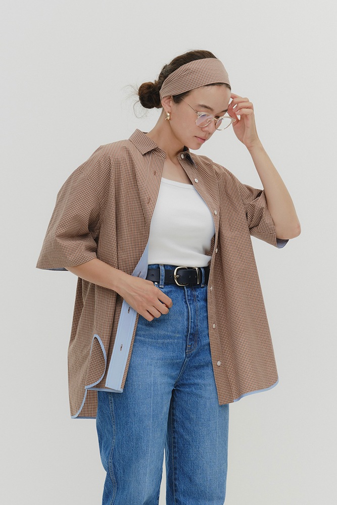 激安単価で popupshop】ステンカラーオーバーチェックシャツ【4月下旬発送 トップス
