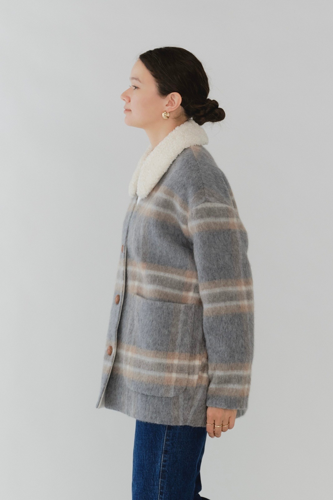 11月下旬発送予定 チェックモヘアシャギーコート【2025AW