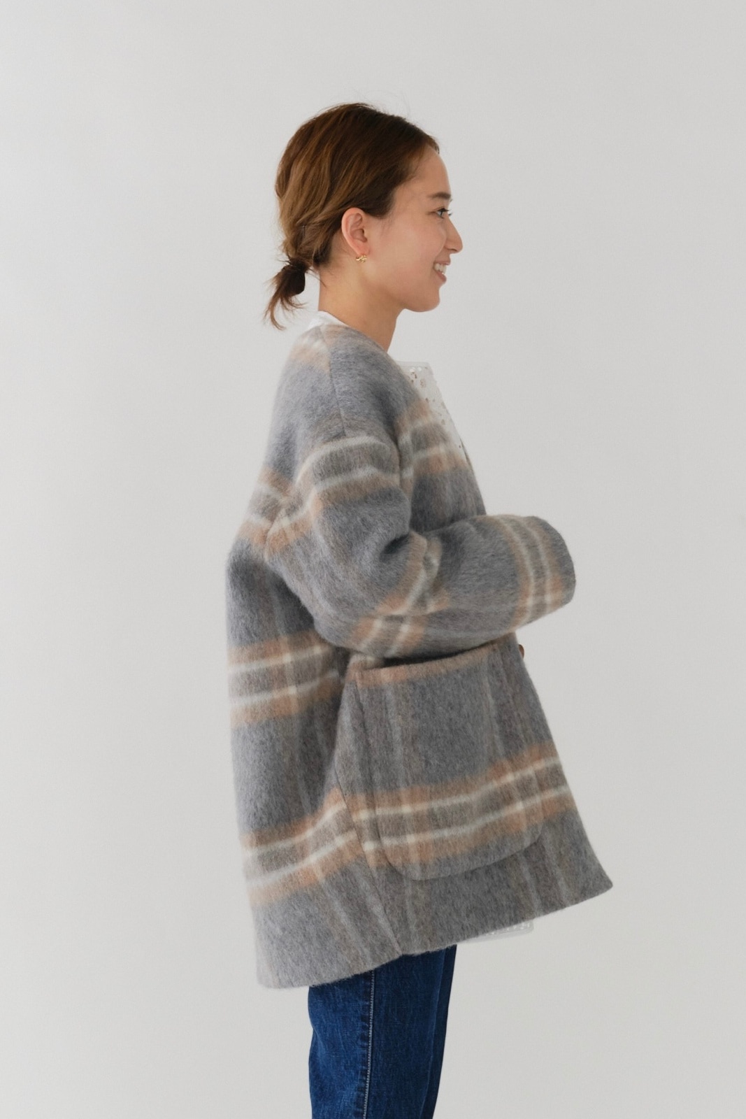 【週末限定値下】NAMACHEKO モヘアコート XS 11月下旬発送予定 チェックモヘアシャギーコート【2025AW