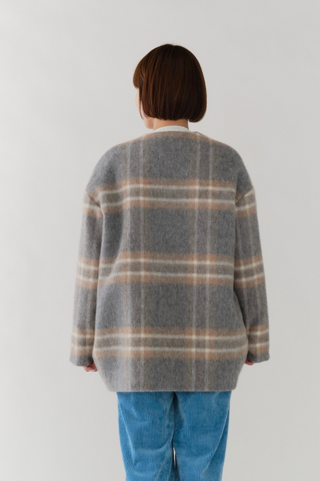 11月下旬発送予定 チェックモヘアシャギーコート【2025AW