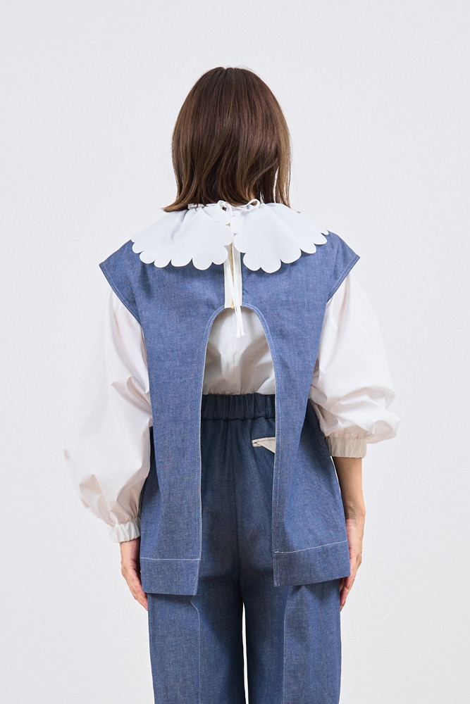 【美品】お値下げ yori shirocon バックオープンデニムジレ 36 バックオープンデニムジレ】shirocon yori 38サイズ 2024SP