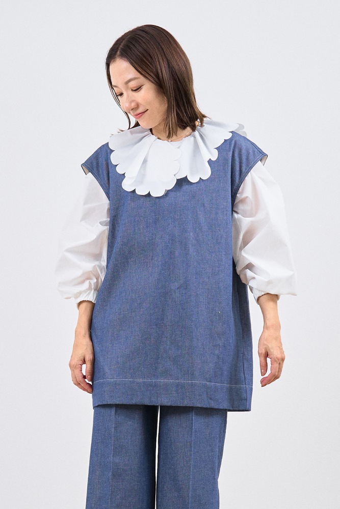 ゆき　yori shirocon バックオープンデニムジレ 36 未使用タグ付き yori shirocon バックオープンデニムジレ 36 未