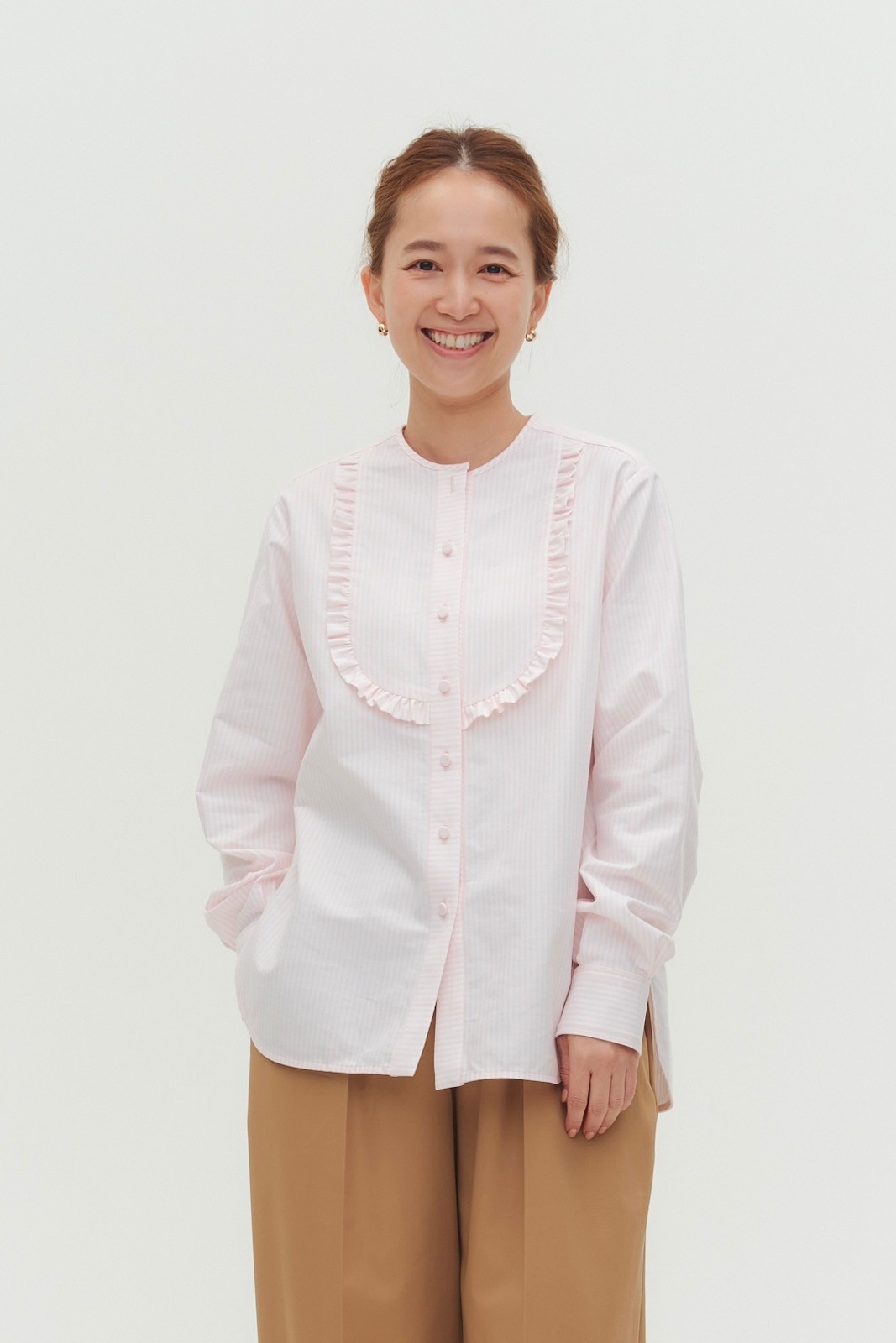 ストライプフリルボザムシャツ
