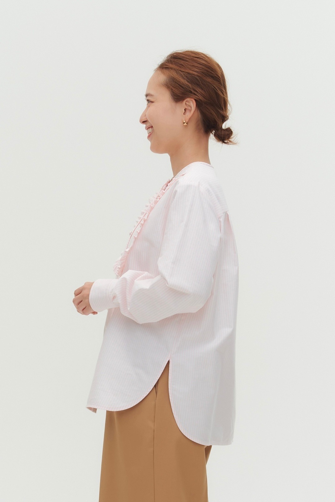ストライプフリルボザムシャツ