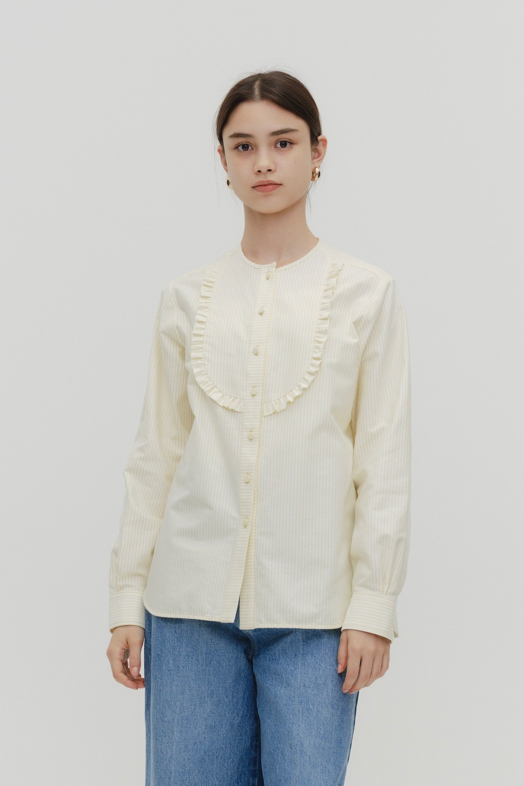 ストライプフリルボザムシャツ