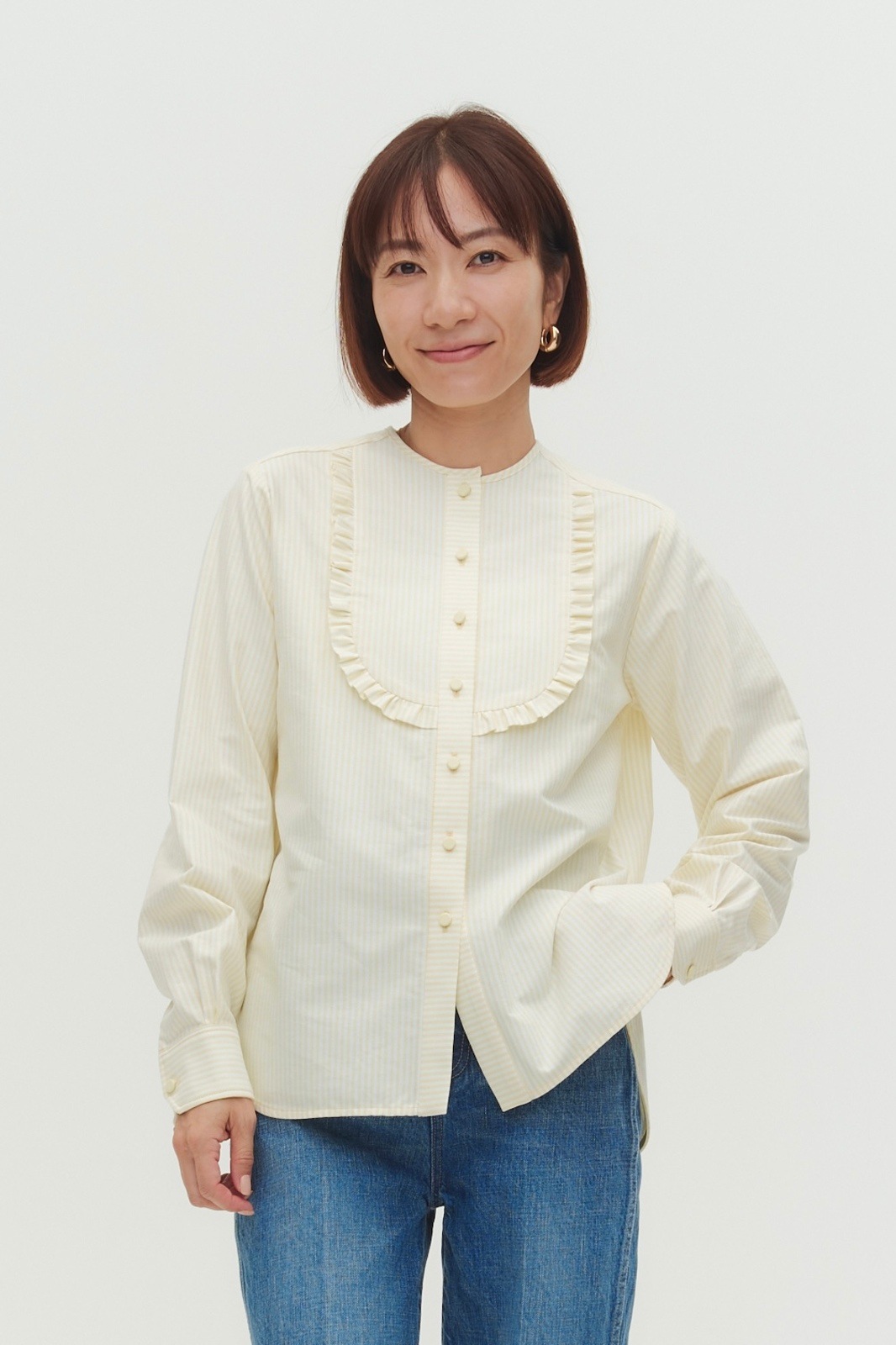 ストライプフリルボザムシャツ