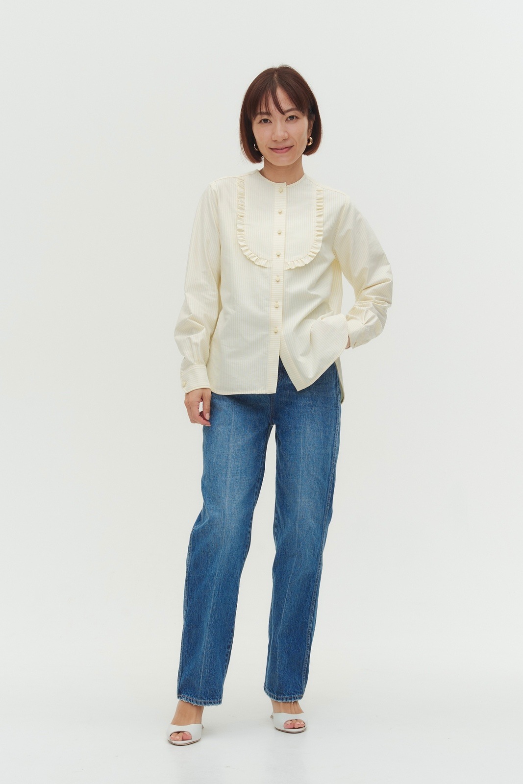 ストライプフリルボザムシャツ