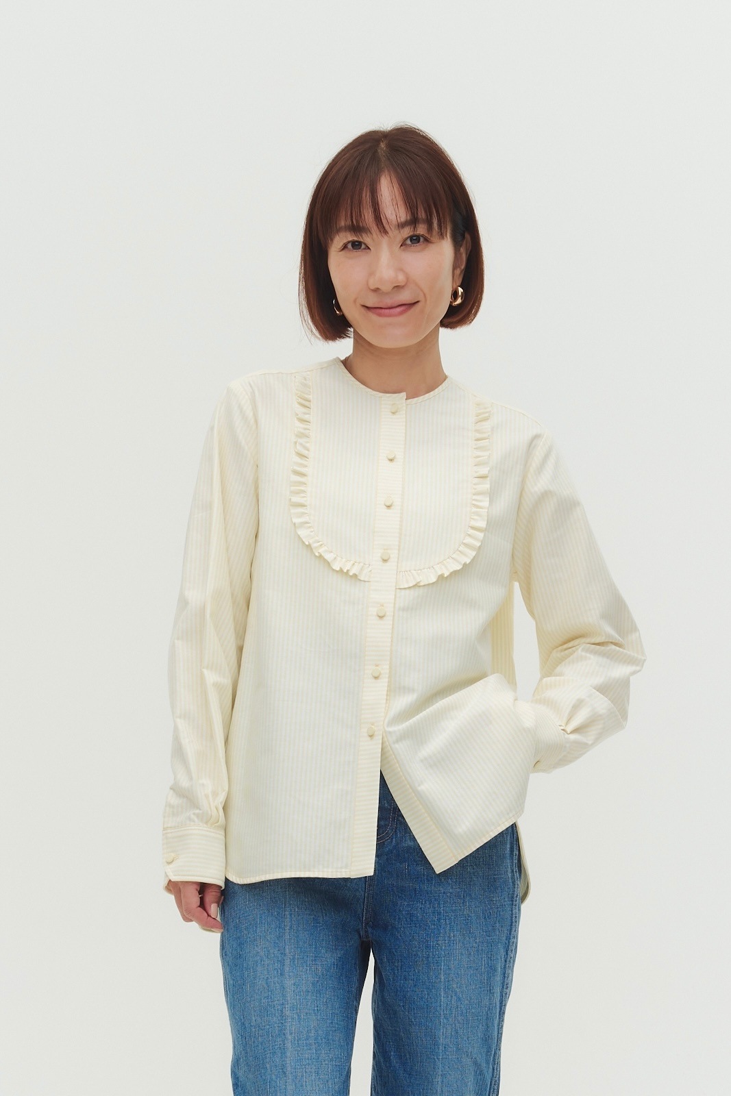 ストライプフリルボザムシャツ