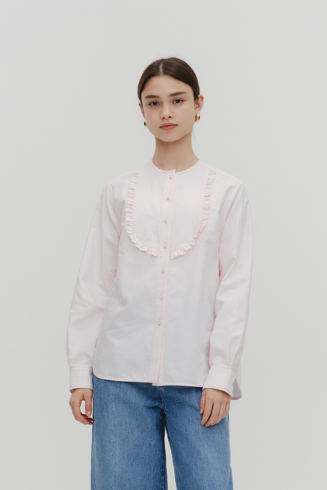 ストライプフリルボザムシャツ