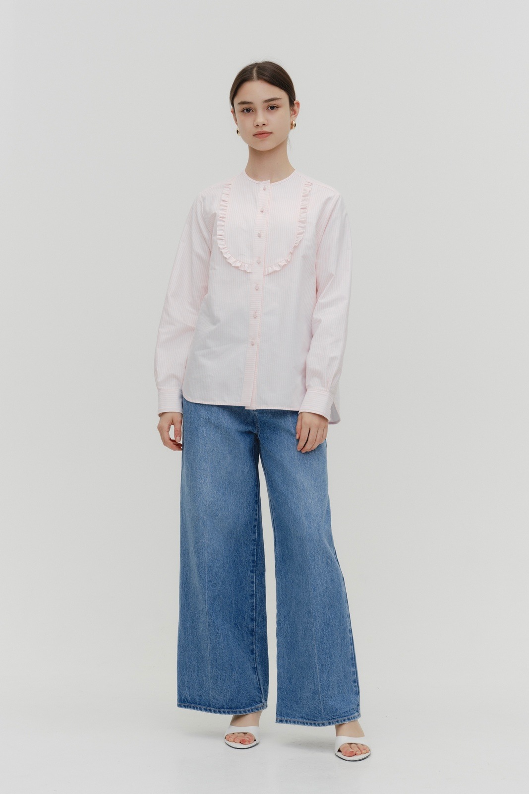 ストライプフリルボザムシャツ