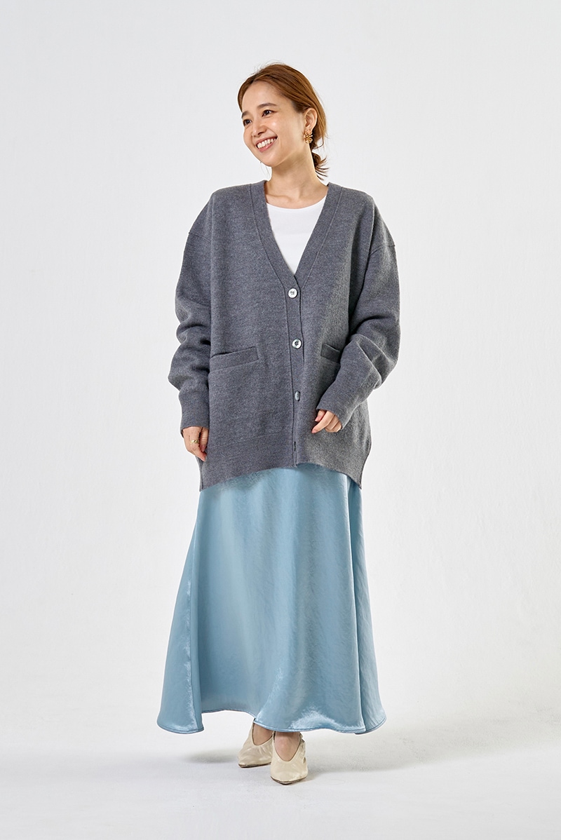 popupshop】サテンマキシフレアスカート(ライトサックス)【後日