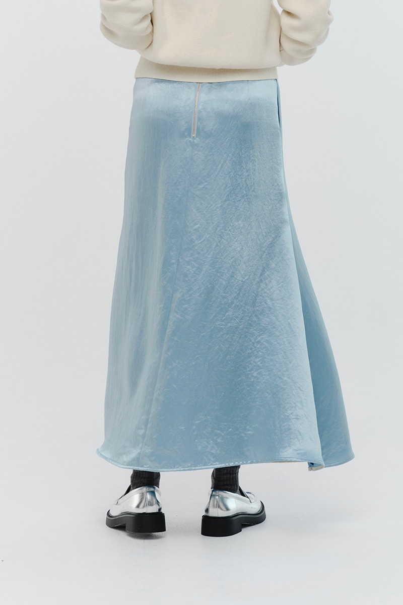 popupshop】サテンマキシフレアスカート(ライトサックス)【後日