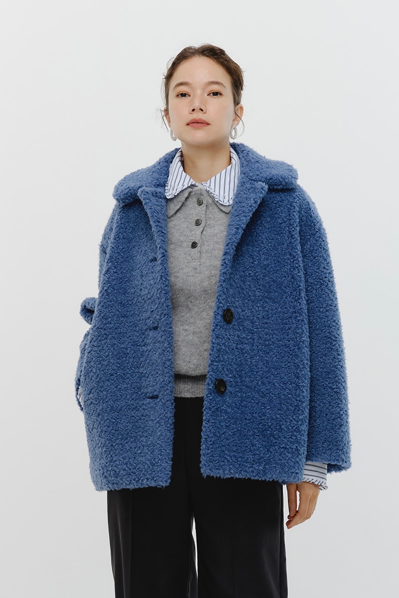 Yori ヨリ　スイートボアショートコート　ブルー　2024AW スイートボアショートコート【2024AW】 | Press7| yori