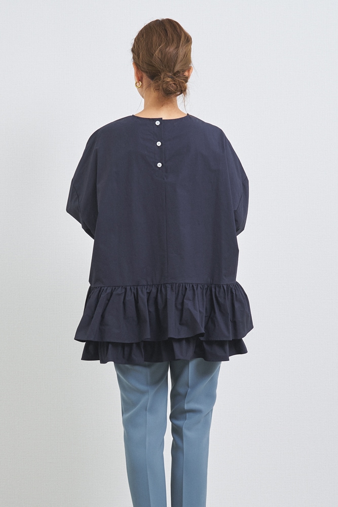 【美品】yori キーネックフリルブラウス　38 美品 yori キーネックフリルブラウス ネイビー 38 ヨリ - メルカリ