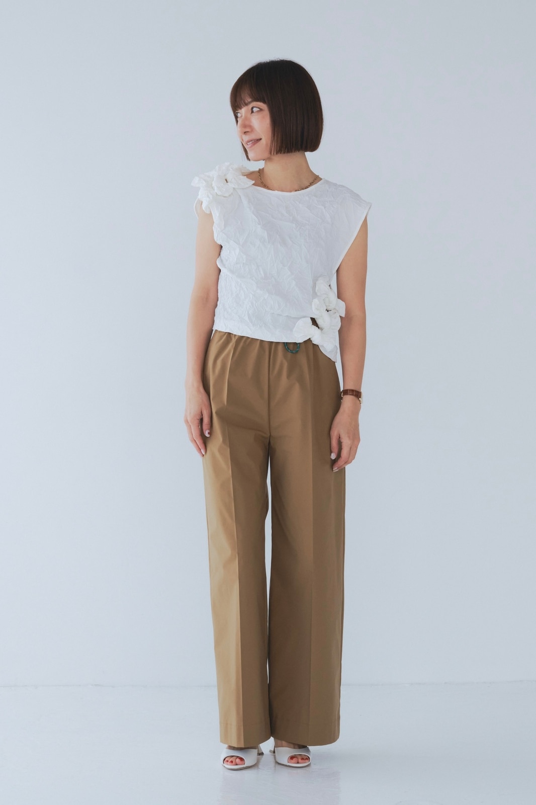 yori 撥水　ワイド　パンツ ベージュ　38 yori 撥水ワイドパンツ 2025SS ベージュ36
