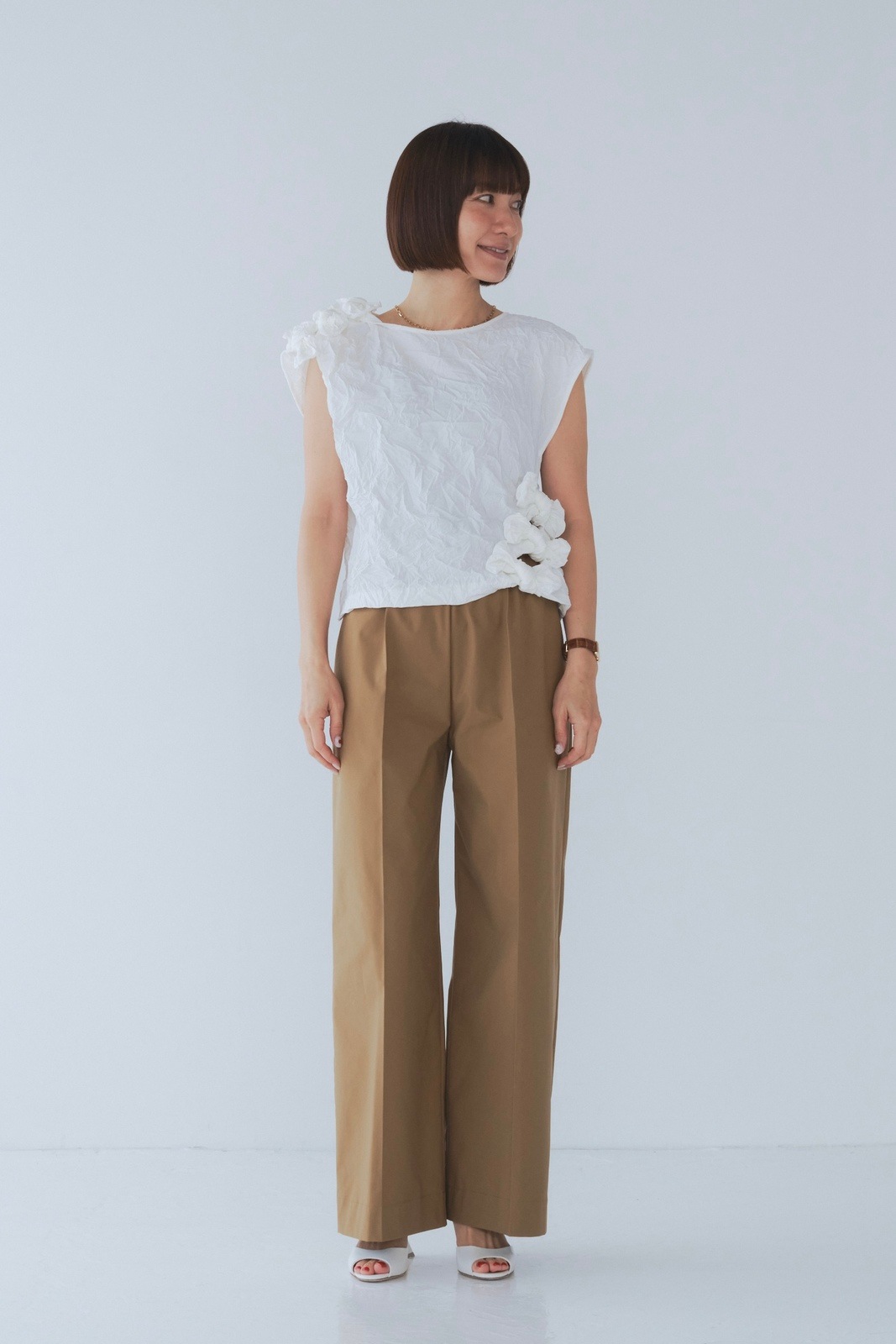 【うさとの服】草木染め　リボンブラウス うさとの服】草木染めリボンブラウス