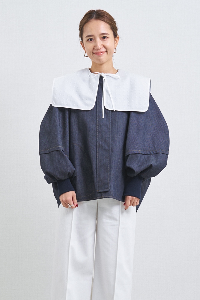 【美品】お値下げ yori ヨリ バルーンデニムブルゾン インディゴ 36 バルーンデニムブルゾン | outer| yori