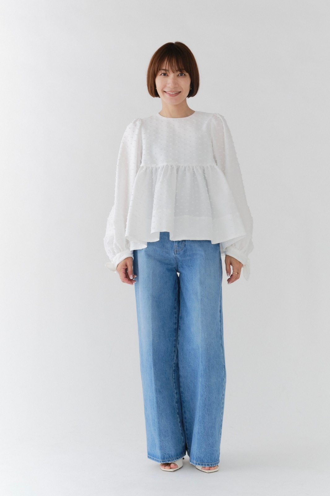 ドロワー　2025ssパフィーノーカラーブラウス３６ 極美品】ドゥロワー ノーカラーギャザーブラウス ジャケット 36