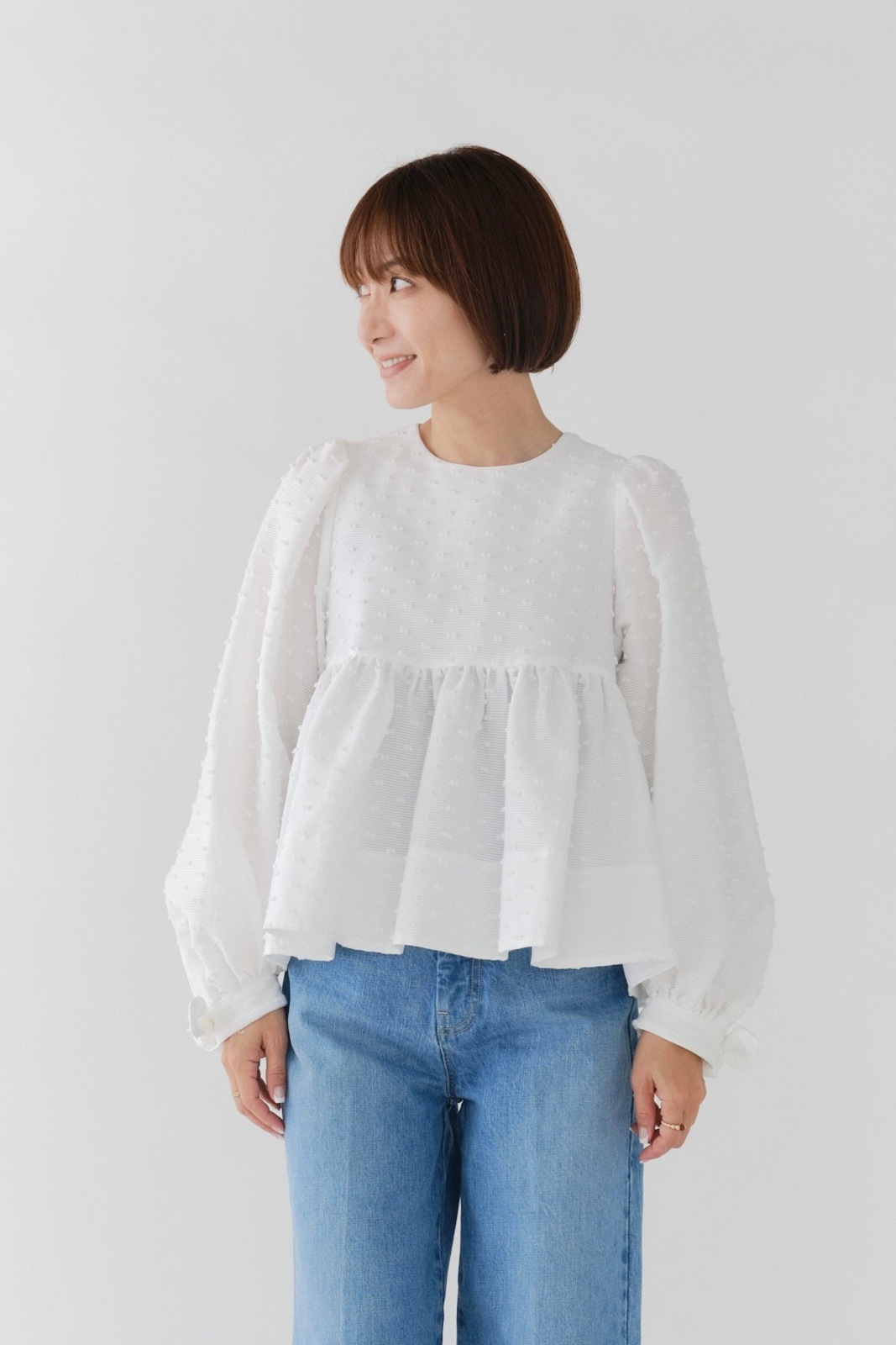 acka. ブラウス　ジャガード　 ホワイト　正規品 glossy jacquard blouse – Acka online store