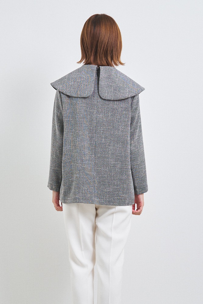 yoriスプリングツイードライクブラウス/ネイビー&グレー36