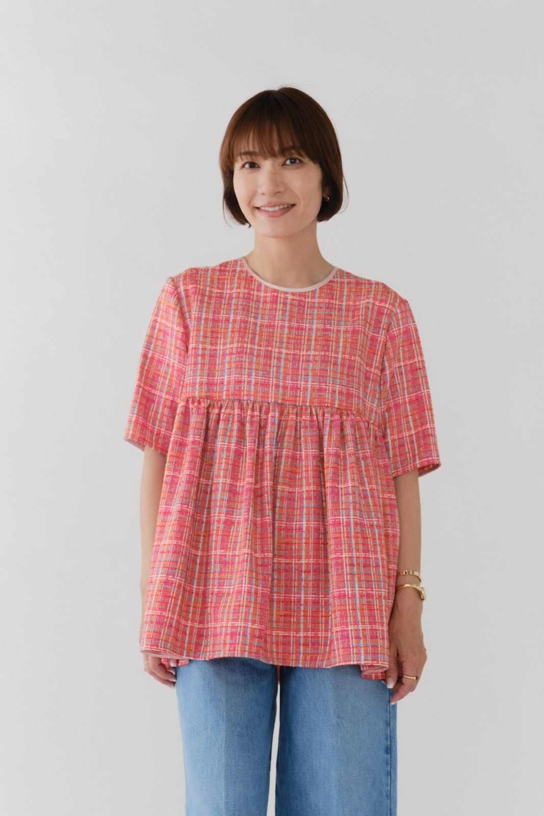 ヨリ yori チェック柄 ノースリーブチェックビックシャツ ブラウス B448 yori ノースリーブチェックビックシャツ ヨリ トップス