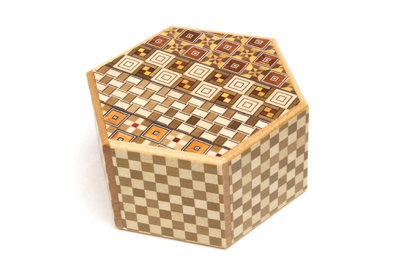 箱根寄木細工 和モダン ダストボックス 六角形 寄せ木 木製 ウッド