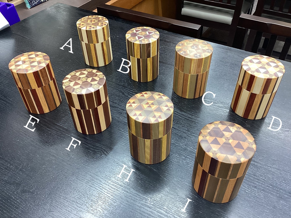 箱根寄木細工 茶筒 茶入れ 二重蓋 Tea Caddy 金指 箱根寄木細工 茶筒 茶入れ 二重蓋 Tea Caddy 金指