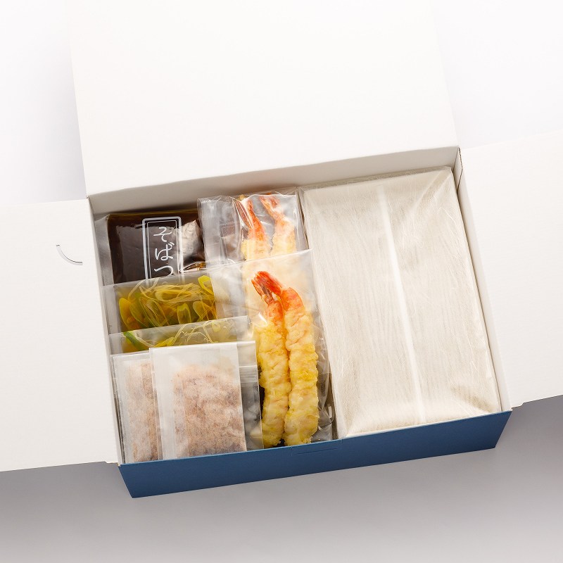 【年越しそば・御歳暮ギフト そば屋の出汁ぎょうざ付き】海老天そば2食・ざるそば2食と出汁ぎょうざのセット