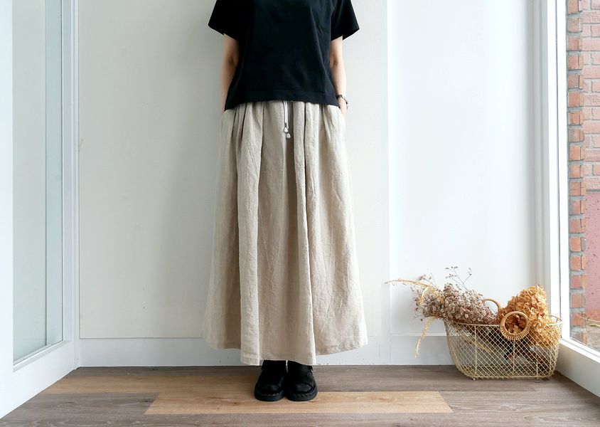 ハンガリーアンティーク インディゴリネン　プリーツスカート ビンテージ 骨董品 1940s Hungarian Vintage indigo Cotton Skirt 1