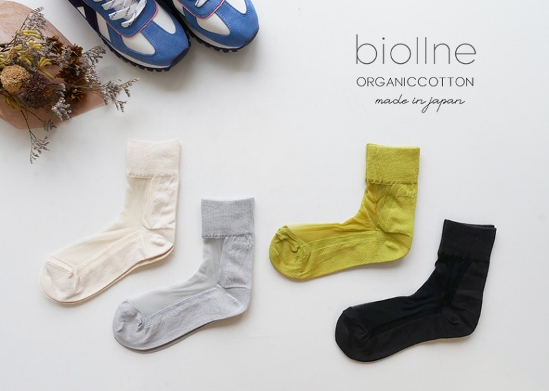 【biollne(ビオルネ)＊シアー切り替えミドル丈ソックス(4色)】