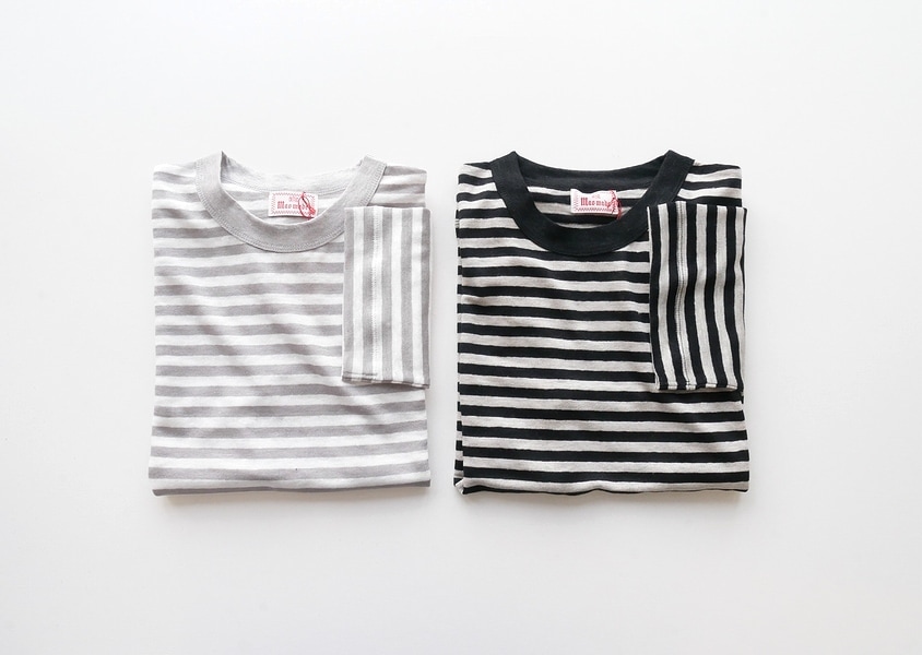 【mao made(マオメイド)＊ベルギーリネンハーフスリーブスタンダードしましまTEE(2色)】