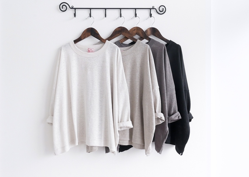 【mao made(マオメイド)＊ベルギーリネン7分袖ワイドTEE(4色)】