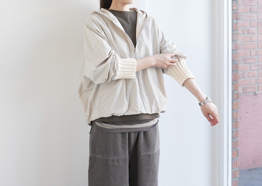 【mao made(マオメイド)＊ヴィンテージウェザー×ざっくりニットフード付きジャケット(3色)】