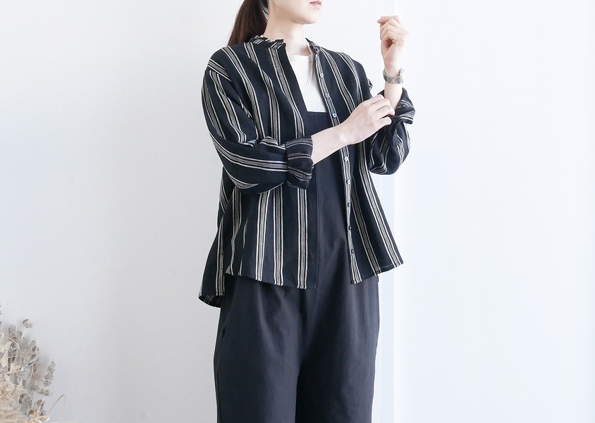 30％OFF【YURK（ユルク）＊リネンストライプバンドカラーシャツ(3色