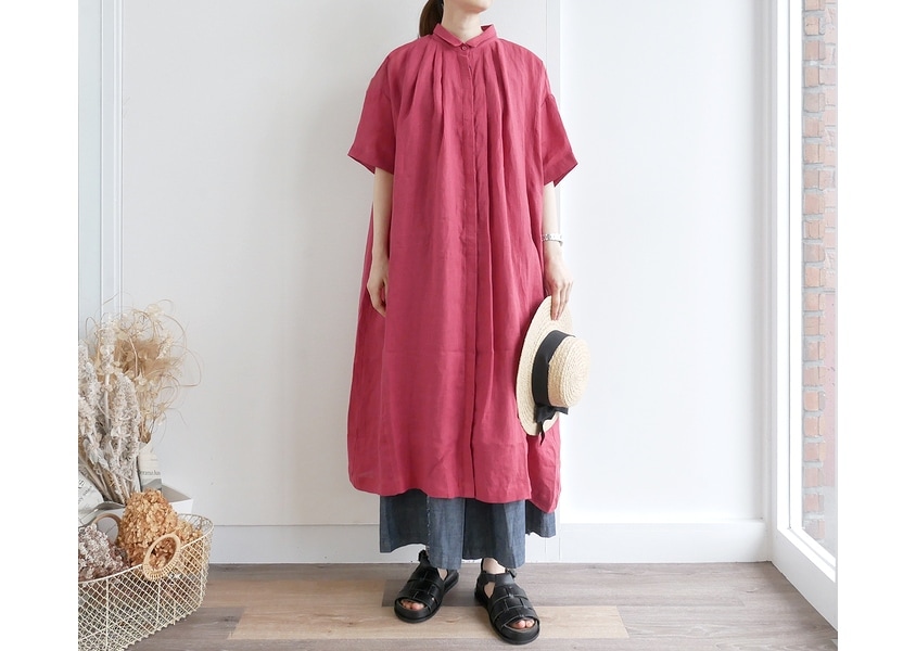 【YURK（ユルク）＊ROUGH LINEN ネックタックワンピース(3色)】