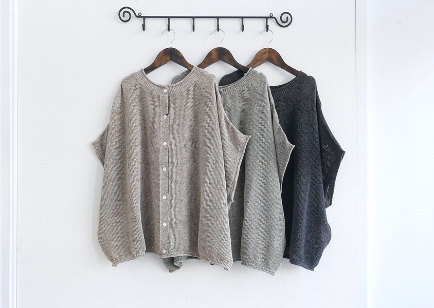 【YURK（ユルク）＊LINEN MIX KNIT 鹿の子編み前後2WAYカーディガン(3色)】