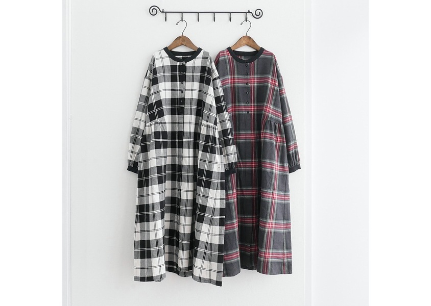 blue willow（ブルーウィロー）＊C/Lチェック衿配色ワンピース(2色
