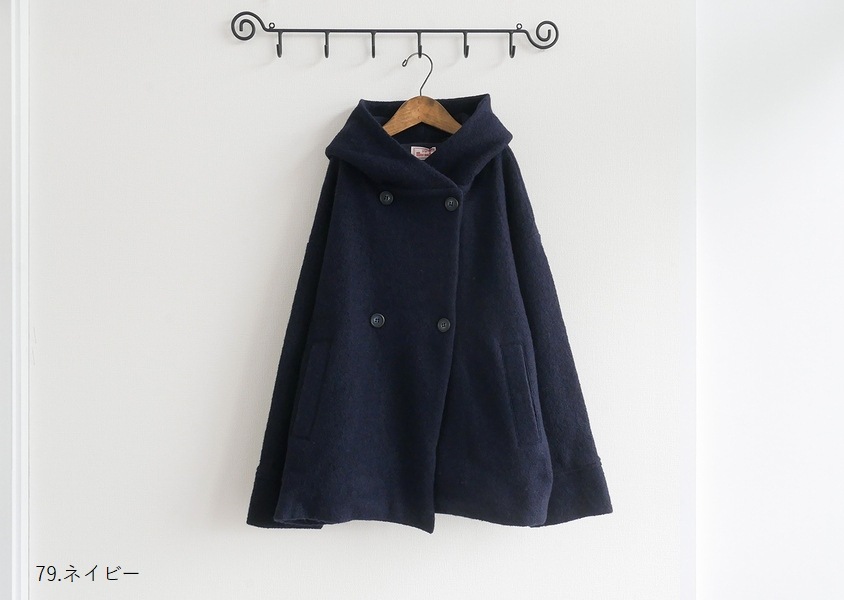 BUTAPANA 圧縮フェルトウールコート　フレア　ミドル丈　ダブルボタン mao made(マオメイド)＊圧縮ウールダブルボタンミドル丈フーディ