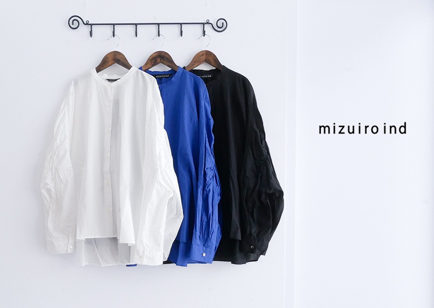 かしわゆき 美品mizuiroind(ミズイロインド)ワイドギャザーシャツ mizuiro ind バックギャザーワイドシャツ（シャツ/ブラウス