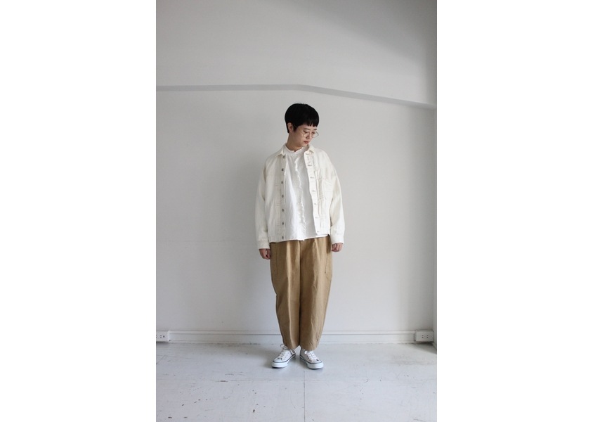 Hands of Creation リネンデニム  バンドカラー　Gジャン Hands of creation リネンデニムスタンドカラーGジャケット